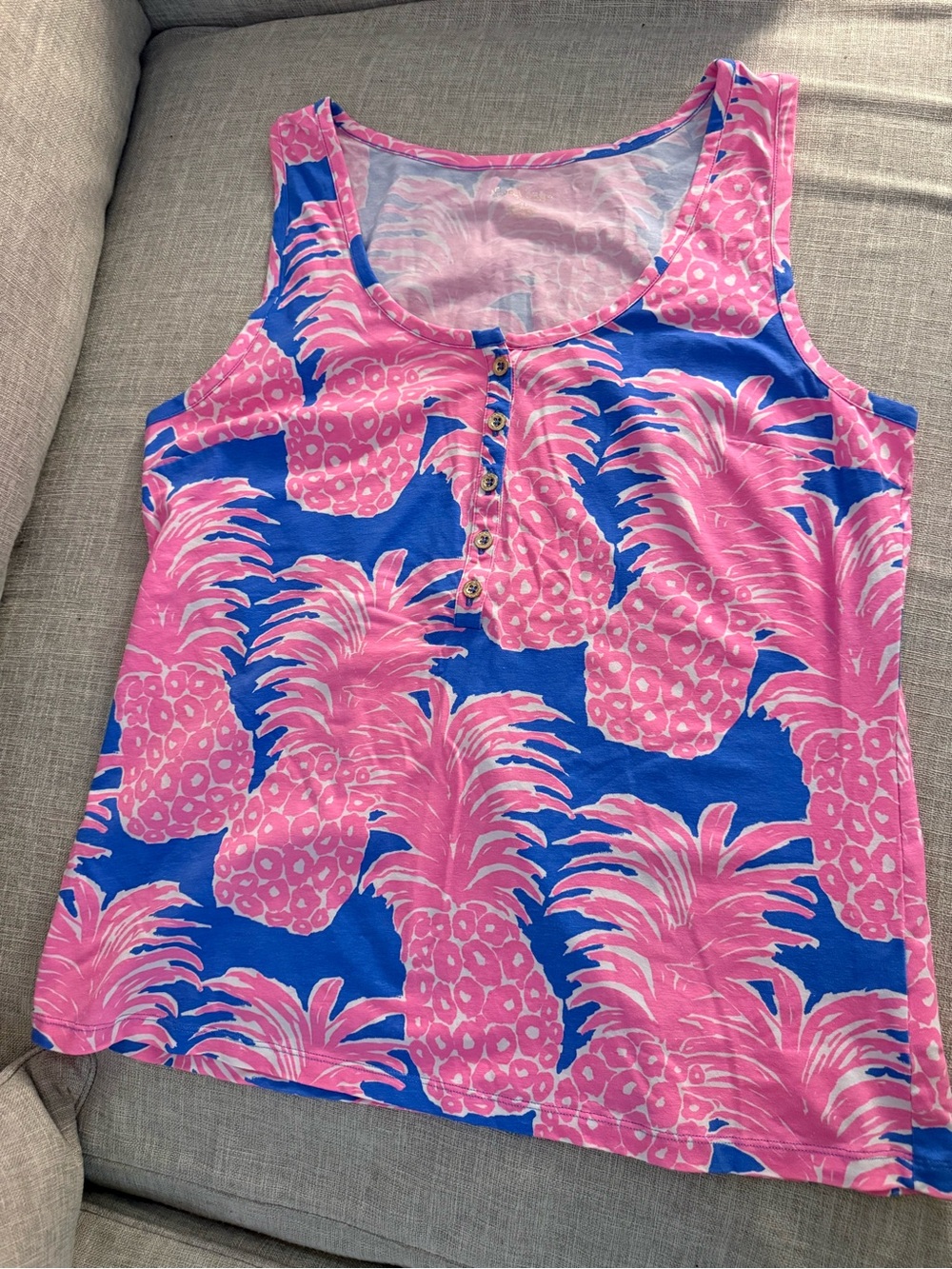 Lilly Pulitzer Pink Pineapple-Print Tank Top with Blue Base